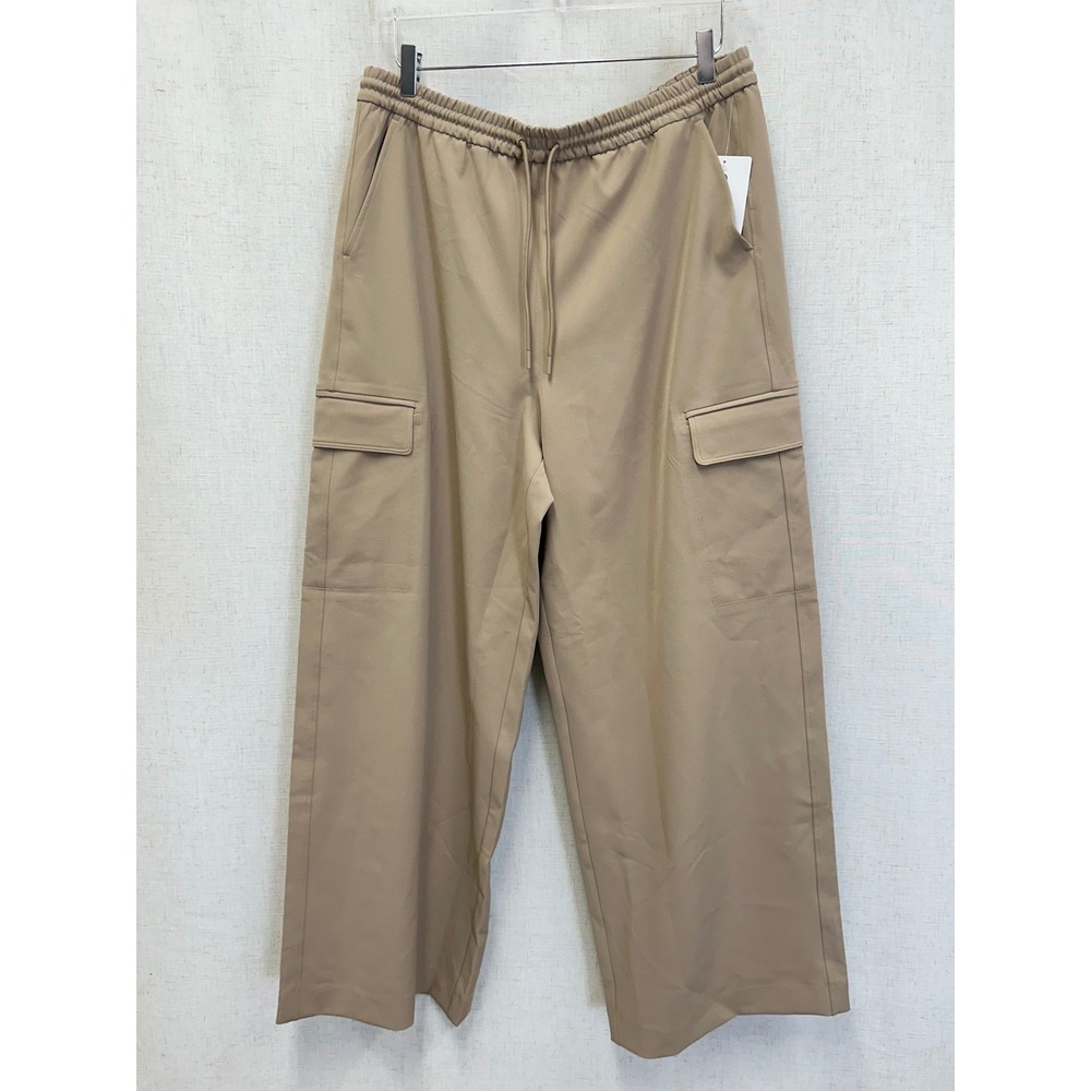 Athleta Promenade Cargo Pant Tan Khaki Wide Leg Elastic Waist Womens Size L